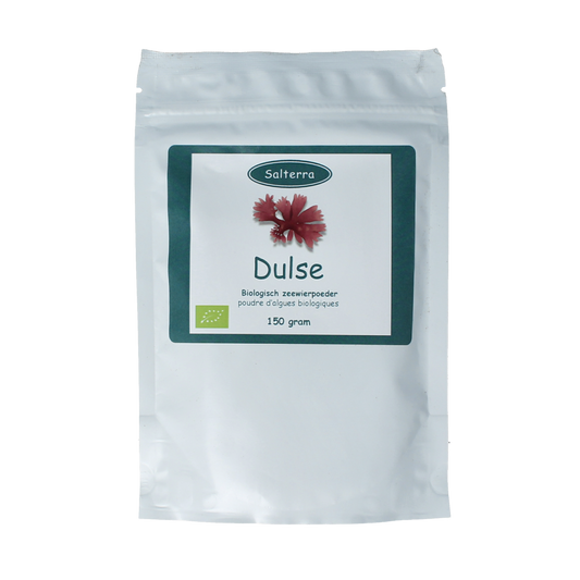 Salterra organic Dulse seaweed powder in 150g package, natural dried sea vegetable for cooking and health benefits