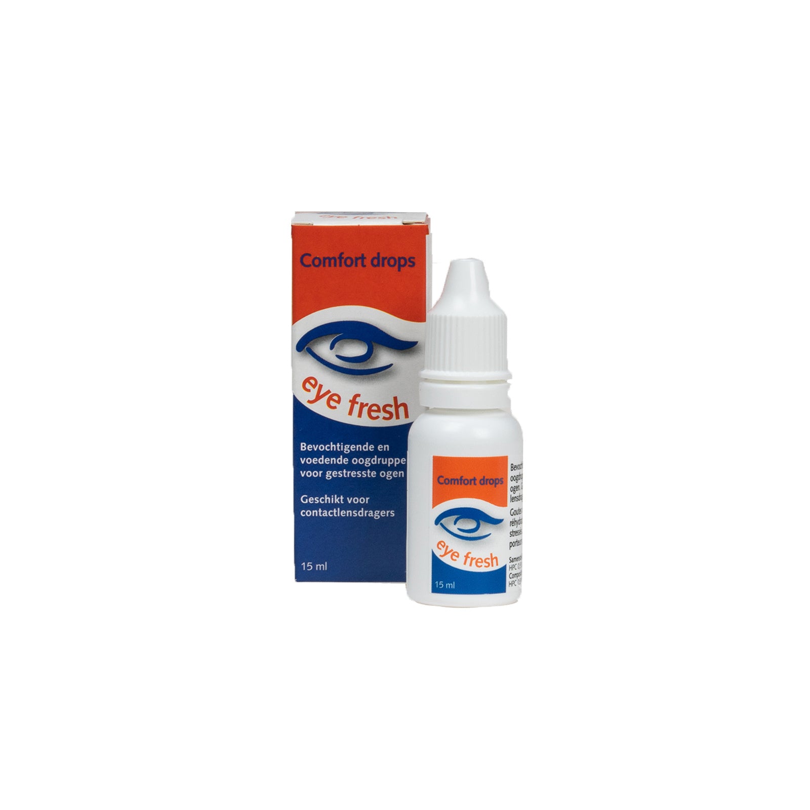 Eyefresh Comfort drops in a 15ml bottle, eye care product with dropper cap, designed for soothing and moisturizing the eyes.