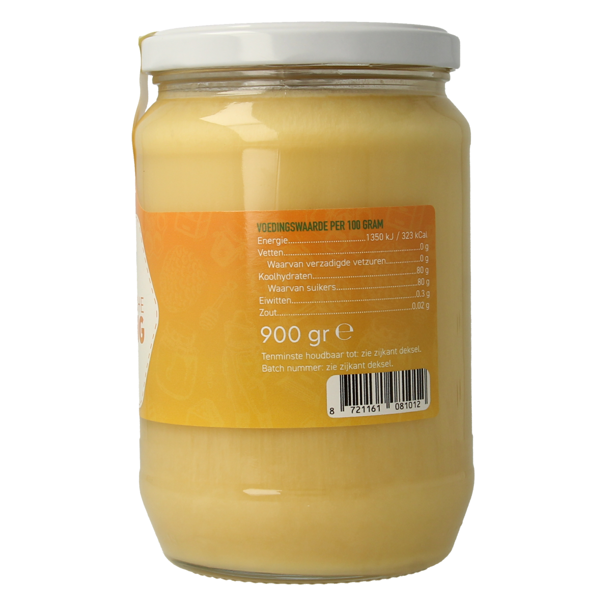 Vitiv bio honey cream jar, 900g, showcasing the smooth golden honey spread with a clear label and lid.