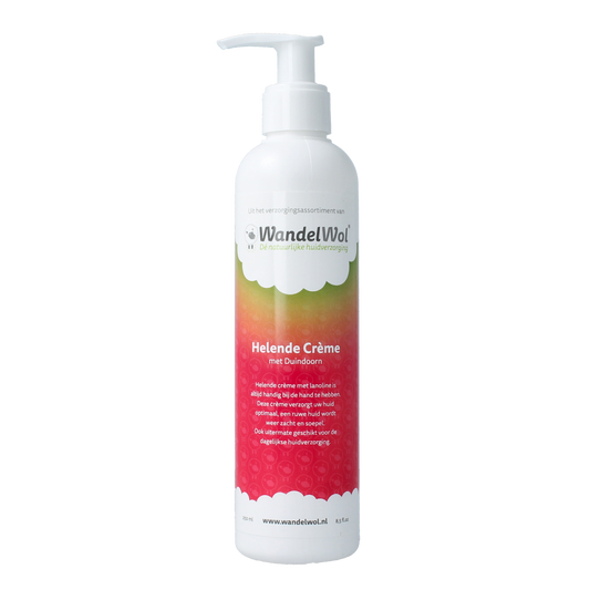 Wandelwol helende voetverzorgingscrème in 250ml tube, featuring a white and green packaging with product details.