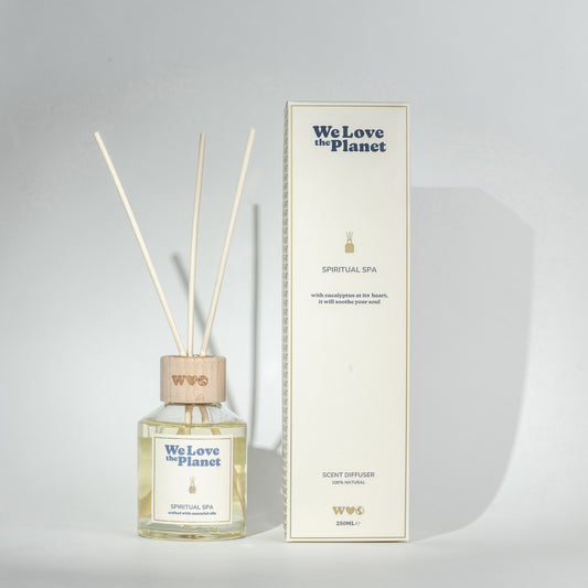 We Love The Planet scent diffuser for spiritual spa, 250ml, with elegant design and aromatic diffuser sticks.