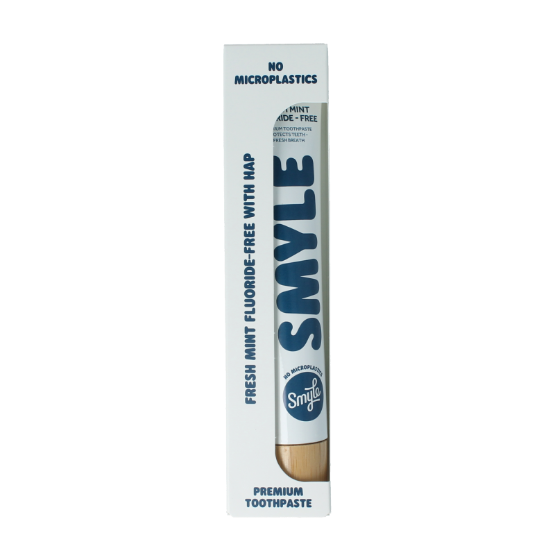 Smyle Fresh Mint fluoride-free toothpaste in an 80ml tube, with fresh mint flavor and natural whitening ingredients.