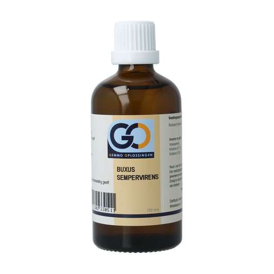 GO Buxus sempervirens bio herbal preparation in a 100ml bottle, featuring green herbal extracts for natural plant-based remedy.