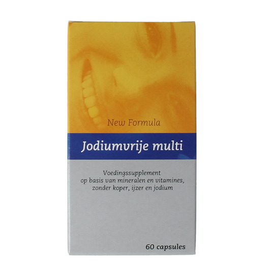 Depyrrol Multi jodiumvrij vitamin multivitamin capsules, 60 count, showing the supplement bottle and capsules inside.