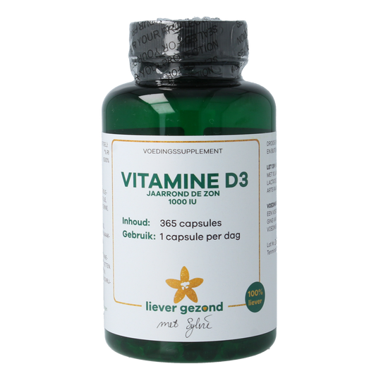 Liever Gezond Vitamine D3 25 mcg jaarrond levenslicht 365.00 Softgels