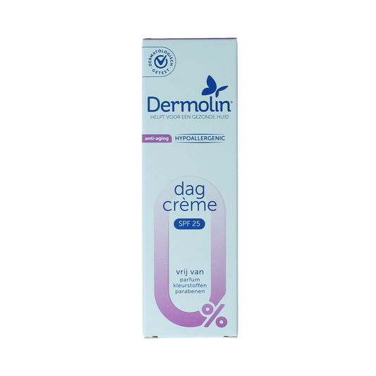 Dermolin anti-aging facial cream in a 50ml bottle, designed for rejuvenating skincare and facial moisturizing.