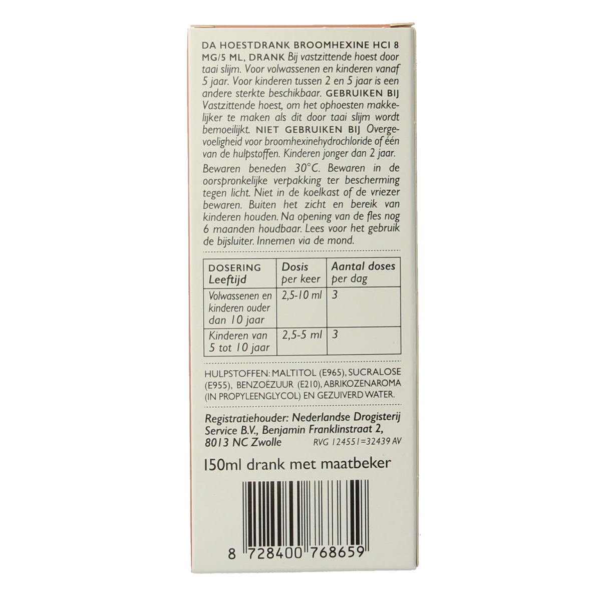DA Hoestdrank broomhexidine 8mg  150.00 Milliliter