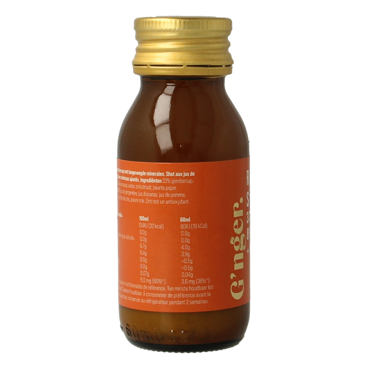 G'nger Shot ginger fruit juice with turmeric in a 60ml bottle, natural health drink from G'nger brand.
