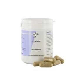 Holisan Gunadi 90 capsules, herbal supplement from Kruidenpreparaten line, shown in a clear container with capsules.