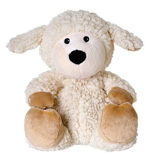 Warmies Schaap plush toy with beige sherpa fabric and removable filling, featuring soft, cuddly material perfect for comfort and play.