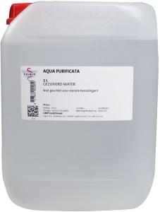 Fagron Aqua purificata 5L bottle, pure water for cleaning and sterilization, in a clear plastic container with blue cap.