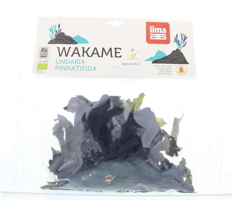 Organic Lima Wakame seaweed in 40g package, fresh green edible sea vegetable from Lima, ideal for healthy cooking and salads.