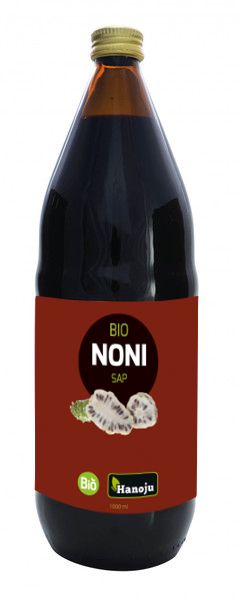 Hanoju Bio Noni Sap in a 1-liter bottle, natural juice from noni fruit, part of Hanoju's drink and juice collection.