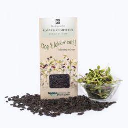 Raw organic sunflower seeds from Peuleschil, 70g, displayed in a clear package with a focus on the seeds inside.