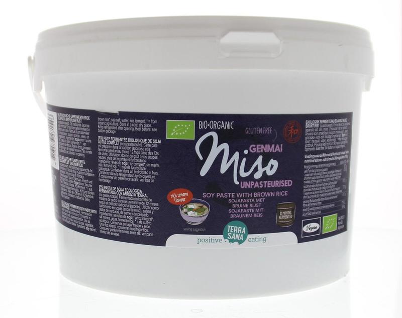 TerraSana Genmai miso ongepasteuriseerd in 2.5kg bio bucket, traditional fermented soy sauce and flavor enhancer.