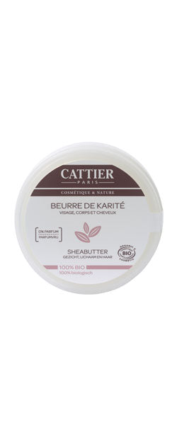 Cattier Sheabutter mini jar 20g for body care, showing the small container with creamy white shea butter inside.
