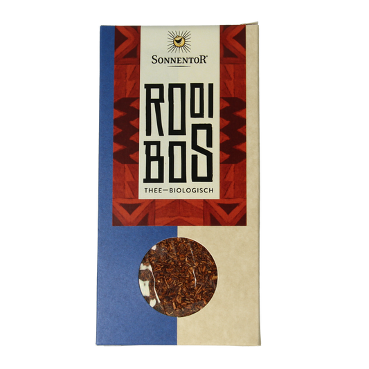 Sonnentor Rooibos kruidenthee los bio in 100g package, herbal tea with red rooibos leaves and natural ingredients.