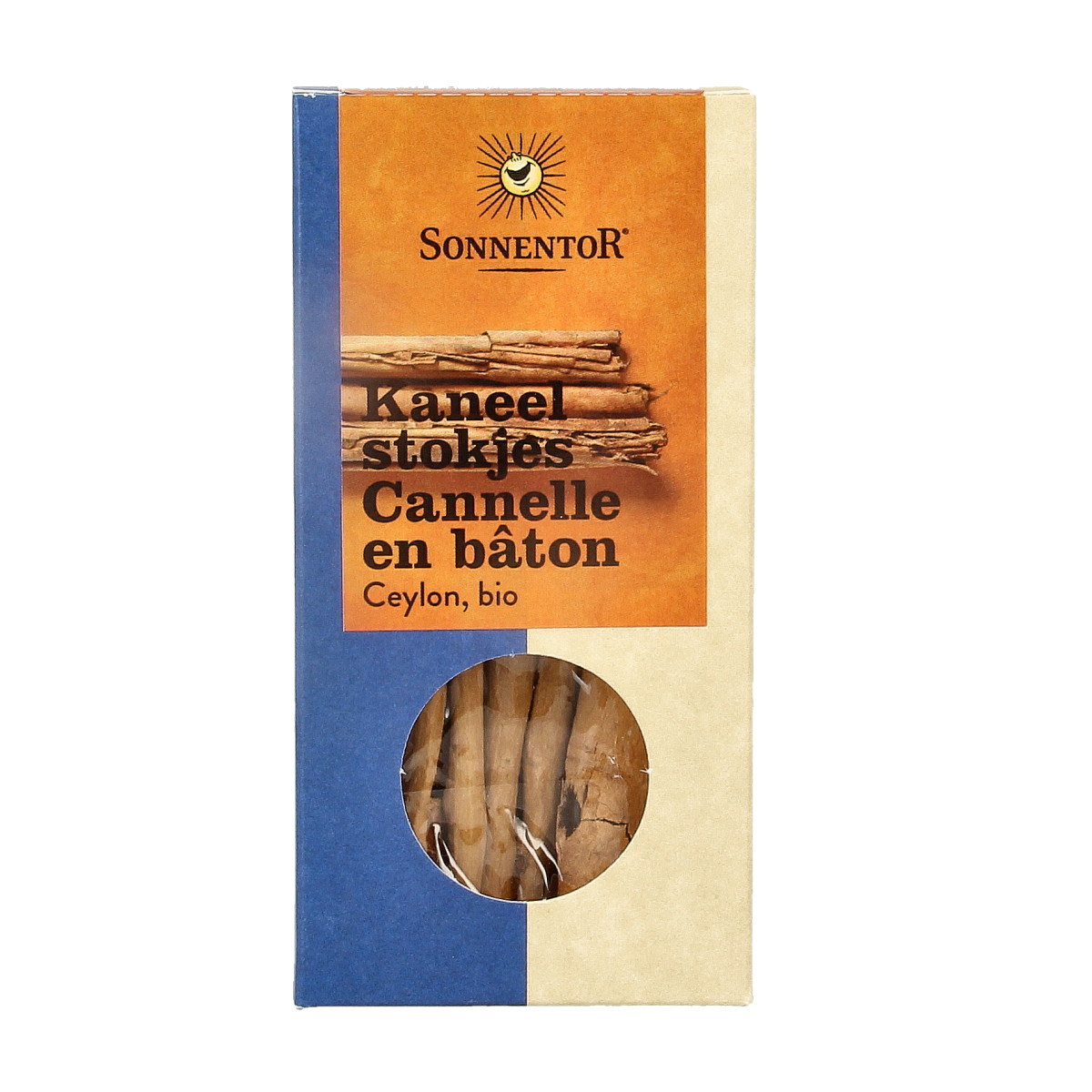 Sonnentor organic cinnamon sticks in a 18g package, used as spices for cooking and baking.