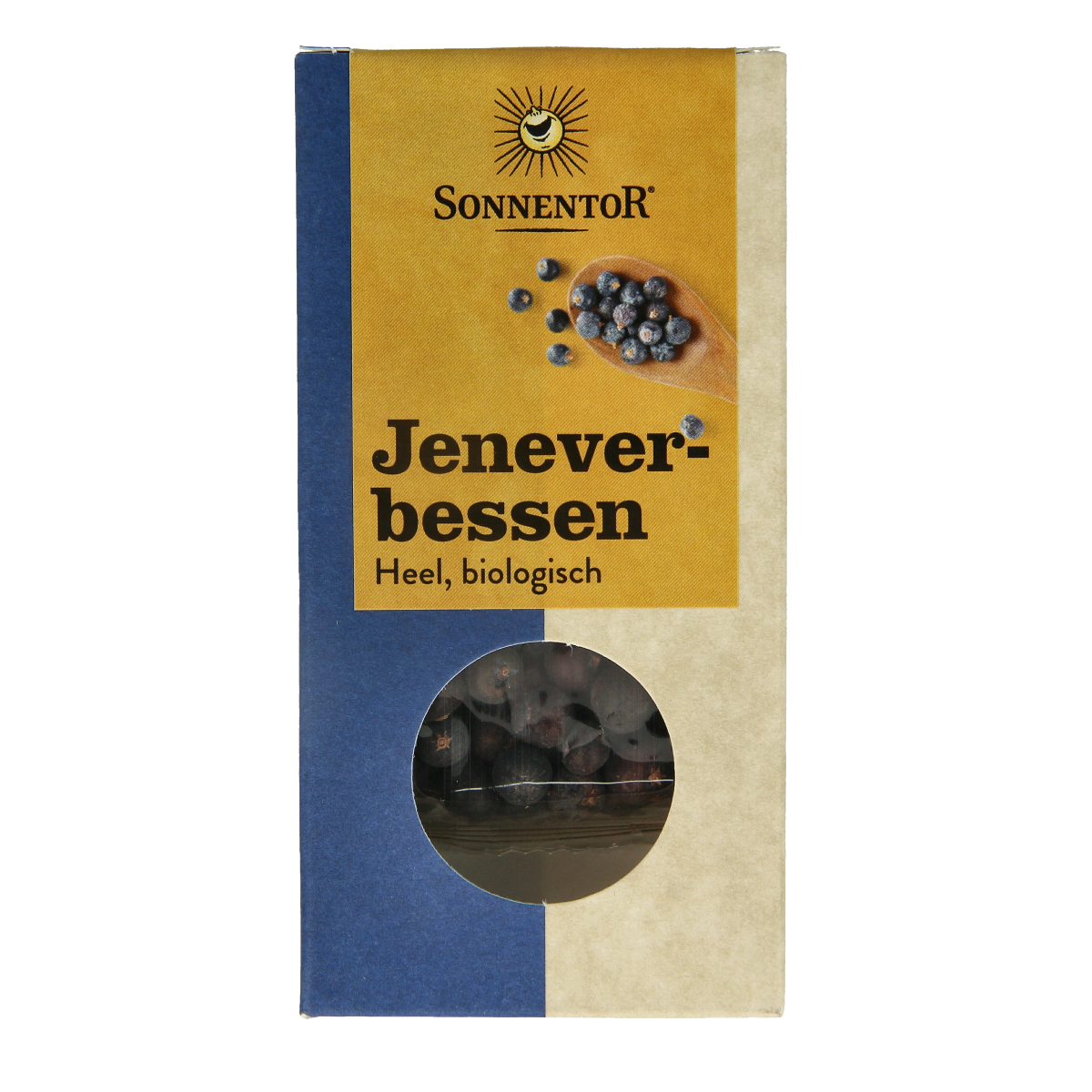 Organic Sonnentor juniper berries in a 35g package, used as herbs, spices, and meal mixes for cooking.