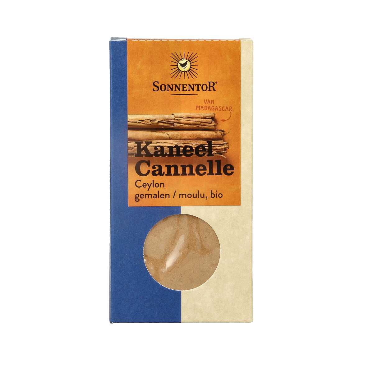 Sonnentor Ceylon cinnamon powder in 40g organic container, a natural spice for baking and cooking.