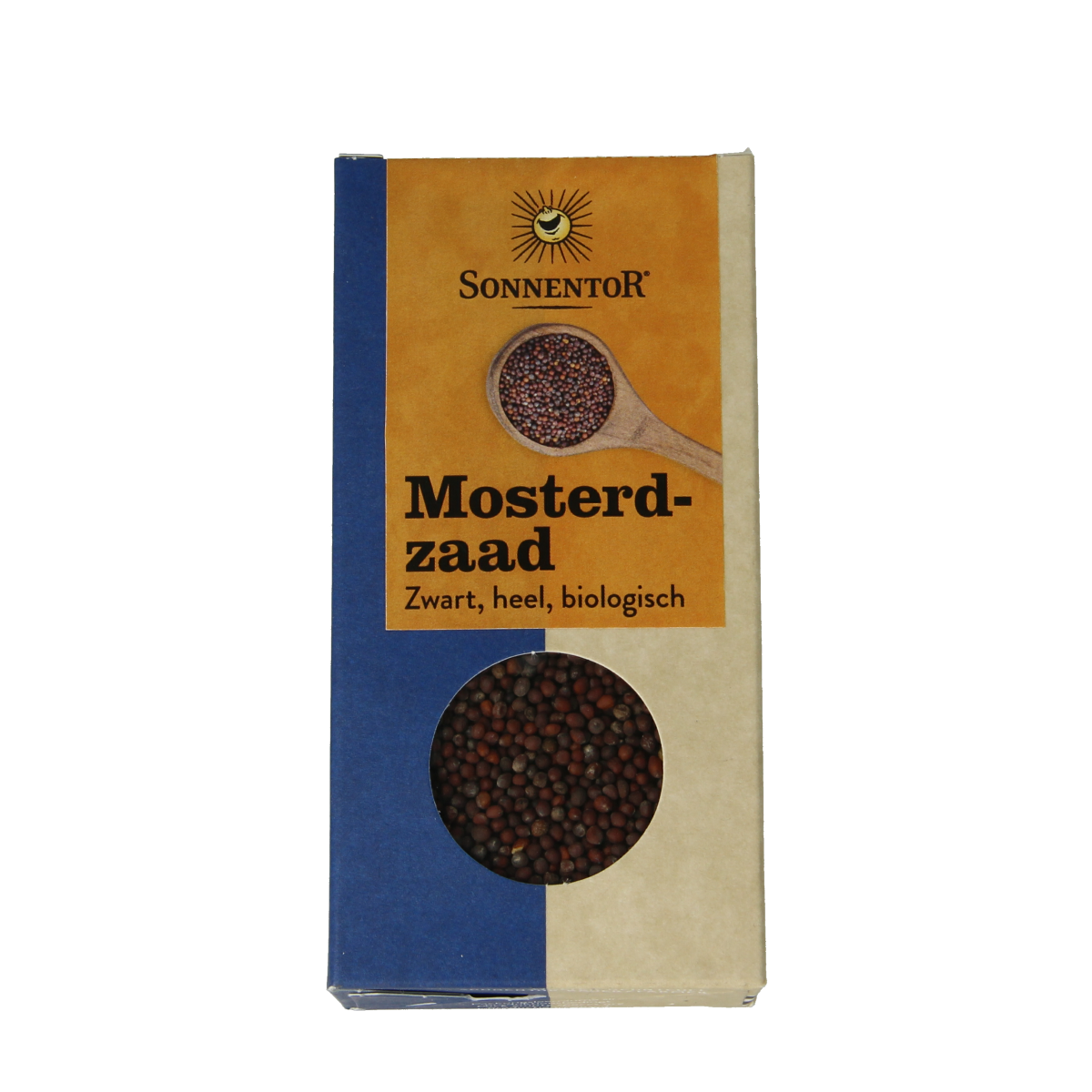 Organic Sonnentor black mustard seeds in an 80g package, used as a spice in herbs, salts, and meal mixes.