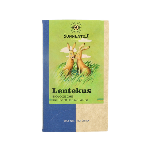 Sonnentor Lentekus bio coffee and tea sachets in an open package, showcasing the natural, organic product packaging.