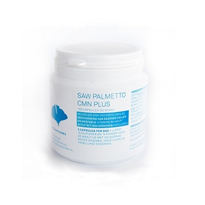 Naturapharma Saw Palmetto CMN Plus vegetarian capsules in a bottle, herbal supplement for prostate health.