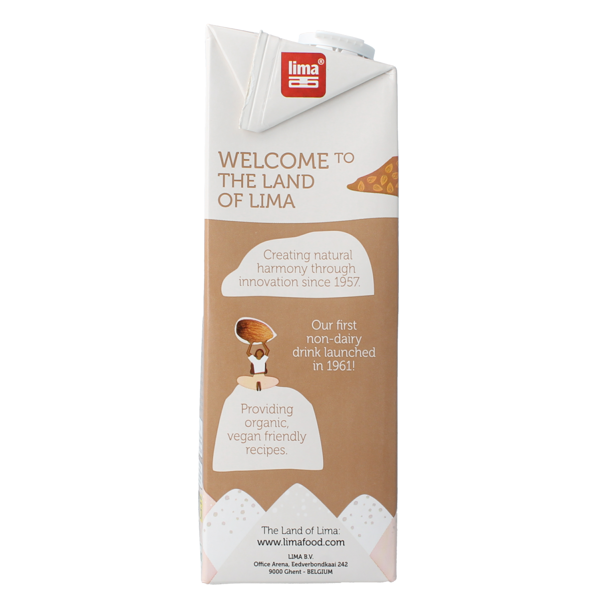 Almond drink Lima Pur bio in a 1-liter carton, organic almond beverage from Lima with a natural, fresh appearance.
