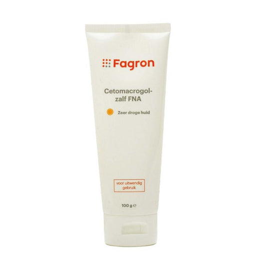 Fagron Cetomacrogolzalf FNA body care cream in a 100g tube, moisturizing and soothing for skin care.