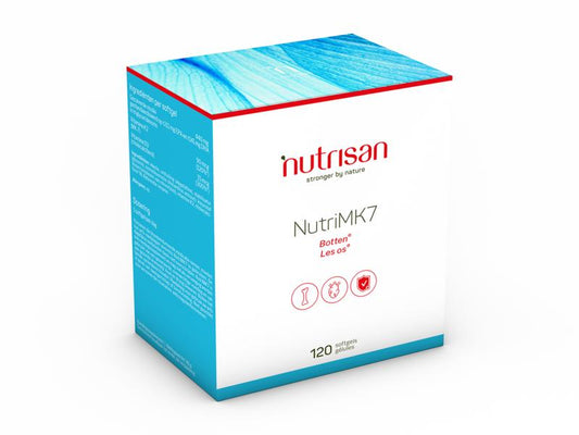 Vetzuren Nutrisan NutriMK7 120 capsules bottle, dietary supplement with vitamin K2, for bone and cardiovascular health.