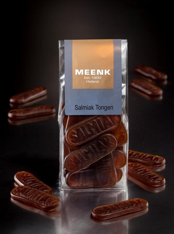 Meenk Salmiak tongue candy in 170g package, salty licorice snack from Meenk, with bright packaging and colorful candy pieces visible.
