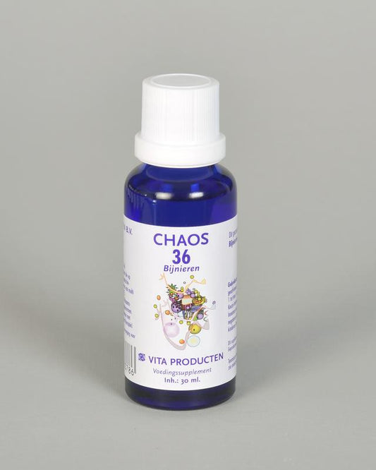 Vita Chaos 36 bijnieren kruidenpreparaat in 30ml bottle, herbal supplement for adrenal support, with natural ingredients.