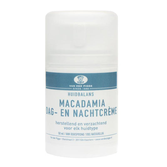 van der Pigge Huidbalans dag en nachtcreme met macadamia, gezichtsverzorging, 50 ml, vochtinbrengende crème voor de huid