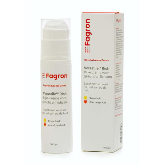 Fagron Versatile Rich body care product in a 100g container, featuring a creamy texture suitable for skincare and body moisturizing.