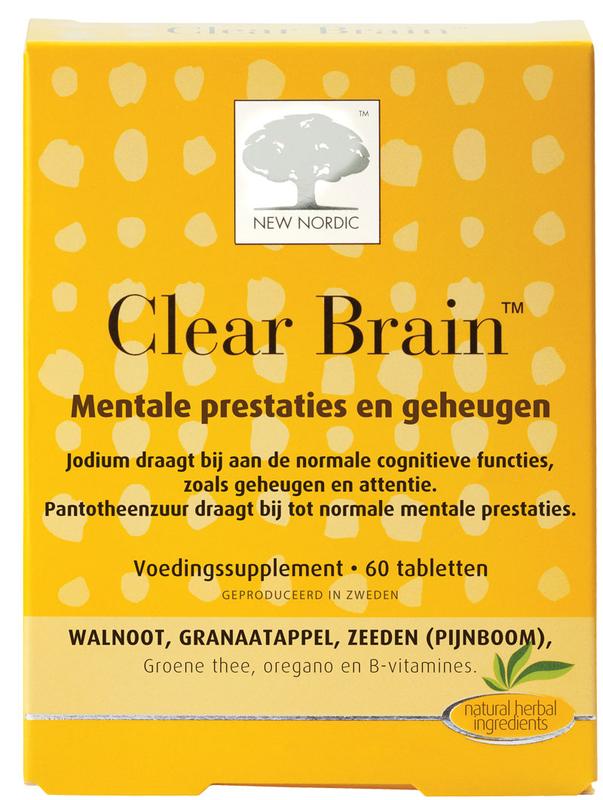 New Nordic Clear Brain herbal supplement tablets in a blister pack, designed to support mental clarity and focus.