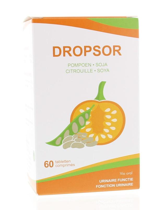 SoriaBel Dropsor 60 tabletten, herbal supplement in blister pack, with green and white packaging, natural ingredients.