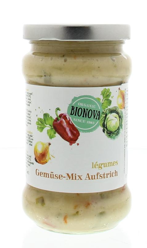 Bionova organic vegetable sandwich spread on bread, 280g, as shown in the product image.