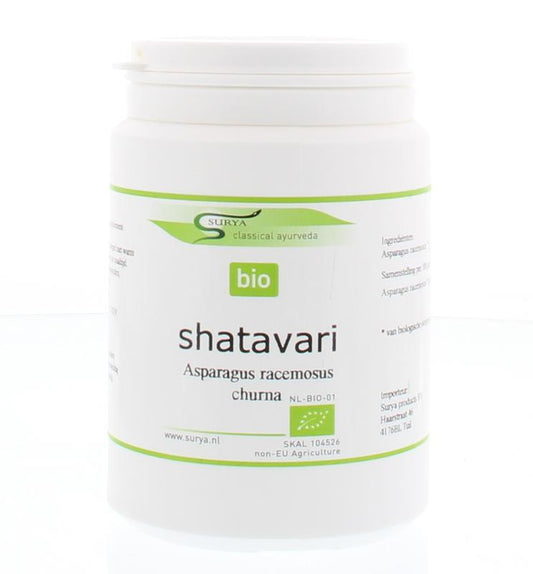 Surya Shatavari churna bio in 100g package, organic herbal powder for wellness, shown in the image.