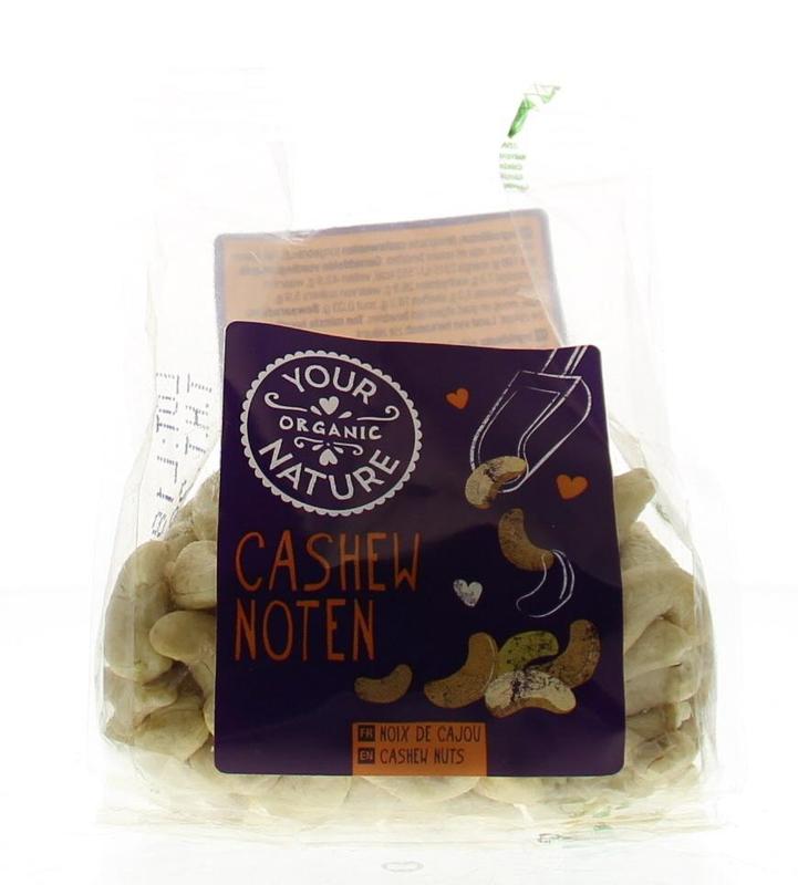 Raw organic cashew nuts from Your Organic Nature, 120g, shown in a clear, close-up image highlighting their natural, crunchy texture.