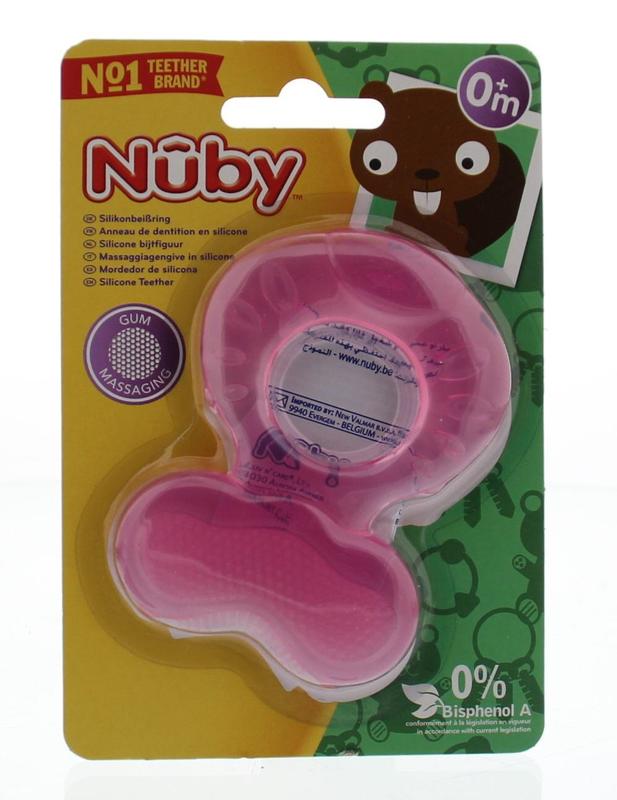 Nuby silicone teething ring in the shape of a fish for babies from 0 months, soft and safe for soothing gums.