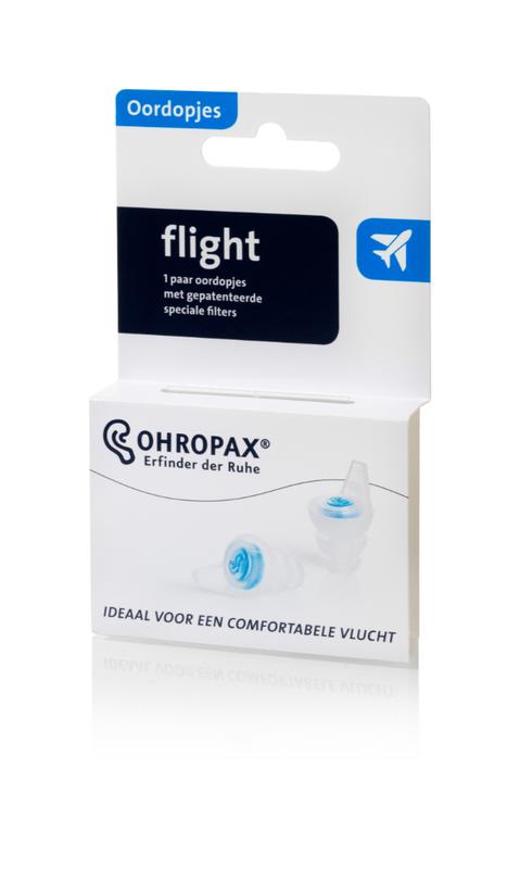 Ohropax Filter Flight ear protection in a pair, lightweight noise-canceling earplugs for travel and flying.