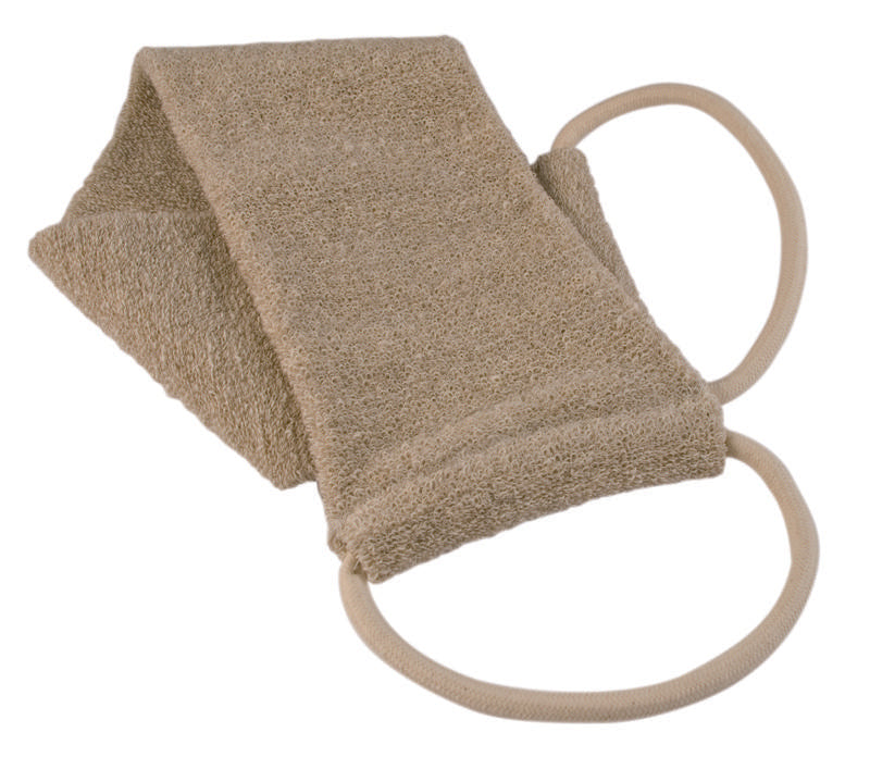 Natural exfoliating scrub sponge with hemp linen from Naturae Donum, ideal for body cleansing and skincare.