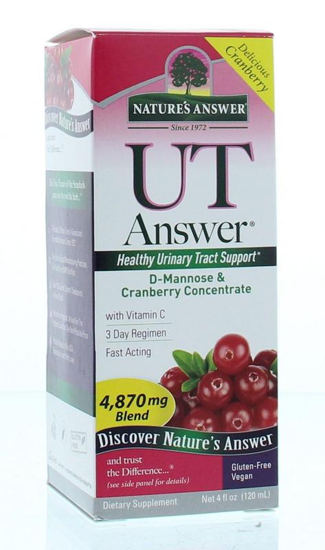 Natures Answer D-Mannose and cranberry herbal supplement in a 120ml bottle, herbal remedy for urinary health.