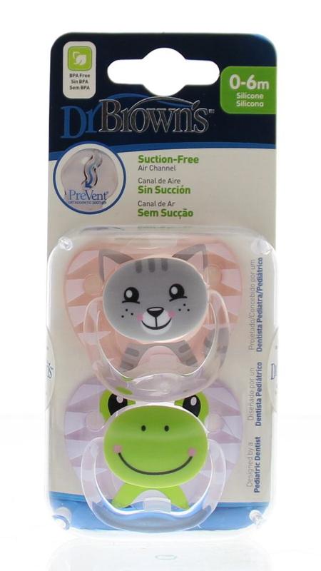 Dr. Brown's Fopspeen prevent animal faces F1 roze 2 Stuks
