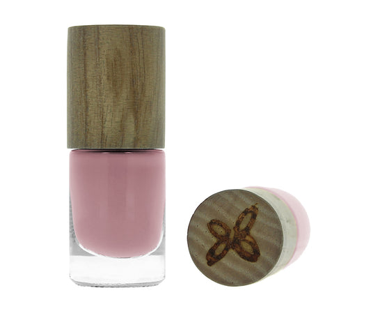 Boho Green Makeup pink powder nail polish in 22.5ml bottle, boho style makeup product with soft pink color