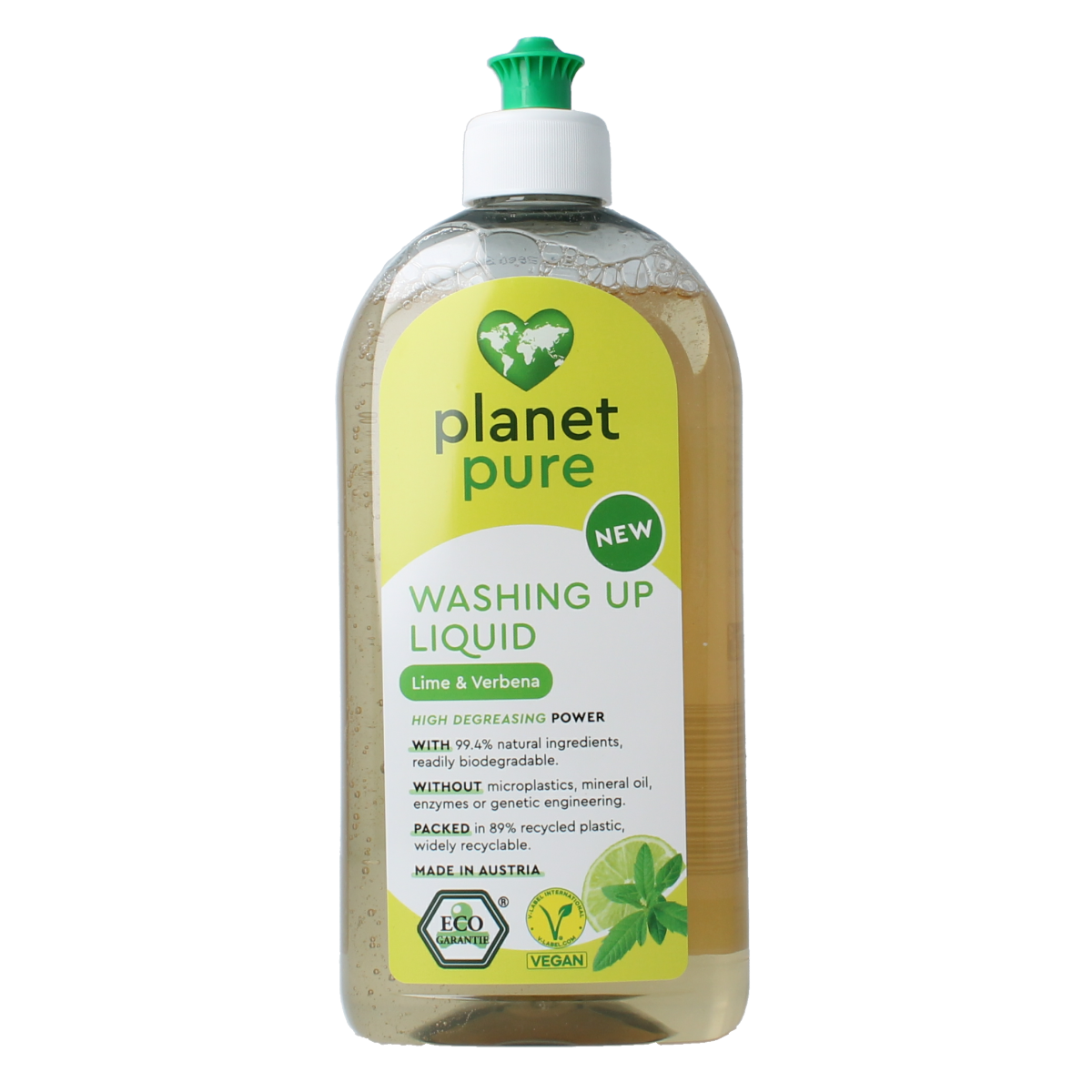 Planet Pure Afwasmiddel lime & verbena 500.00 Milliliter
