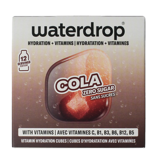 Waterdrop Microdrink Cola flavor drink drops in a box of 12, sugar-free water enhancer for flavorful beverages.