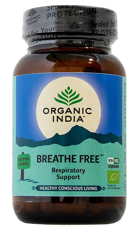 Organic India Breathe Free bio herbal capsules, kruidpreparaten supplement, 90 capsules for respiratory support.