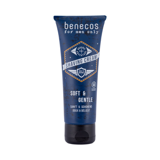 Benecos Natural Beauty vegan shaving cream for men in a 75ml tube, designed for smooth, natural shaving and skin care.
