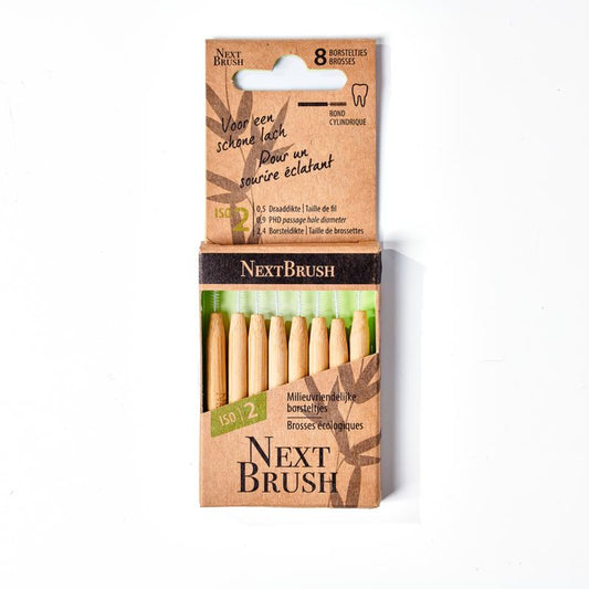Nextbrush Bamboe interdentale ragers ISO 2, set of 8 bamboo interdental cleaners and flossers for oral hygiene.